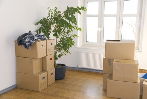 Office furniture and equipment ready for transport from Totteridge